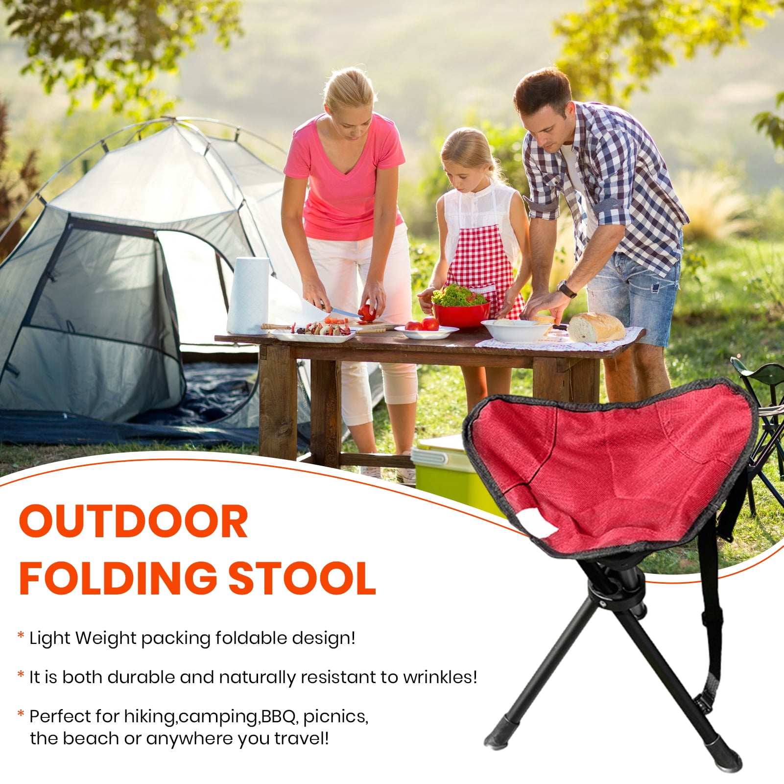 Camping Stool Portable Chair Folding Camping Tripod Stools Portable 3 Legs Tall Slacker Chair Tripod Travel Tripod Foldable Stool