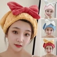 thumbnail image 1 of Tnobhg Quick Dry Hair Towel for Women Girls Cute Bowknot Soft Absorbent Coral Fleece Elastic Drying Hair Hat for Curly Long Thick Hair, 1 of 8