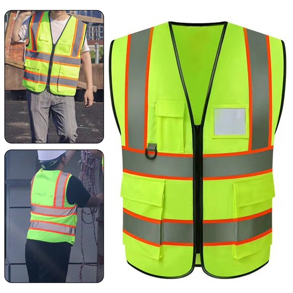 Tnobhg Reflective Safety Vest with Pockets Zipper High Visibility Waistcoat for Construction Worker Motorcycle Running Riding Outdoor Activities