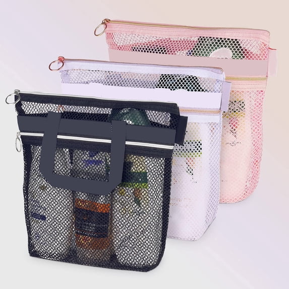 Tnobhg Shower Handbag Hollow Mesh See-through Large Capacity Zipper Closure Quick Drying Portable Cosmetic Bag Shower Caddy Pouch Travel Camp Beach Toiletry Bag