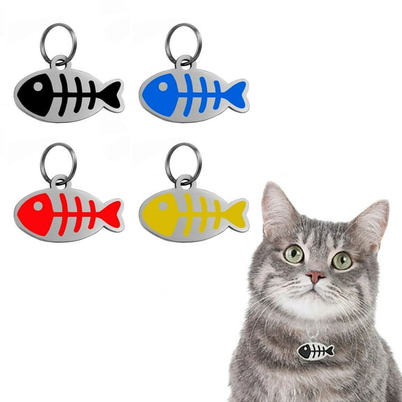 Tnobhg Stainless Steel Pet Tag for Small Dogs Cats Rust-Proof Engraved Letters Fish Shape Corrosion-resistant Kitten Name Tags