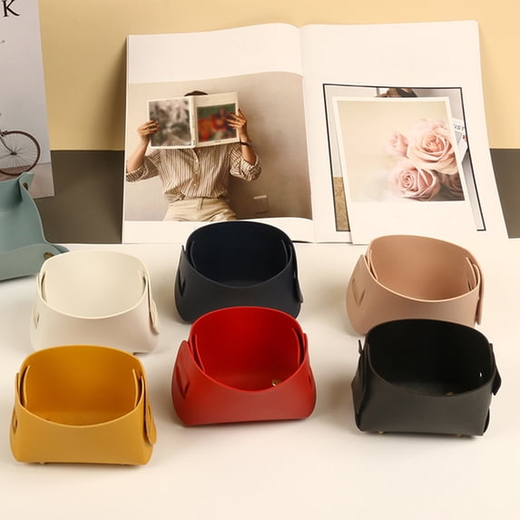 Tnobhg Storage Box Foldable Faux Leather Storage Tray Multipurpose Key Jewelry Makeup Storage Container for Home