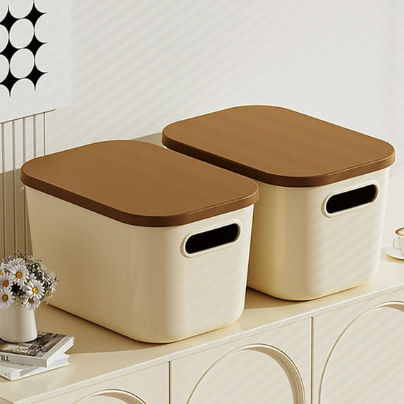 Tnobhg Storage Box with Lid Handle Hole Large Capacity Stackable Dustproof Makeup Toys Sundry Storage Basket Home Office Desktop Organization Container