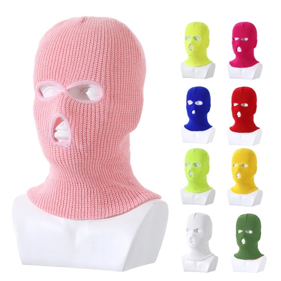 Tnobhg Stretchy Knitted Hat Three-hole Stay Warm Solid Color Comfortable to Wear Wind-Proof Hooded Hat Winter Outdoor Supplies
