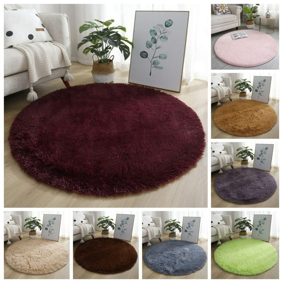 Tnobhg Super Soft Luxury Round Fluffy Area Rug Anti-Slip Bottom Comfortable Plush 80cm Solid Color Bedroom Nursery Area Carpet