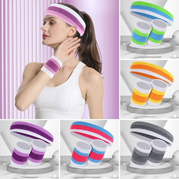 Tnobhg Sweatbands Set Soft Elastic Moisture Wicking Wristbands Breathable Quick-drying Vibrant Color Headband Athletic Bands Set