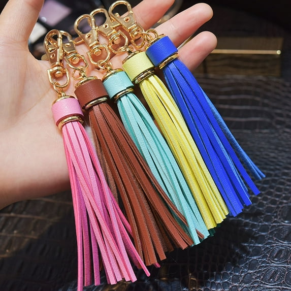 Tnobhg Tassel Keychain Pendant Faux Leather Solid Color Lobster Clip Fringe Stainless Lightweight Portable DIY Keyring Schoolbag Decoration Pendant