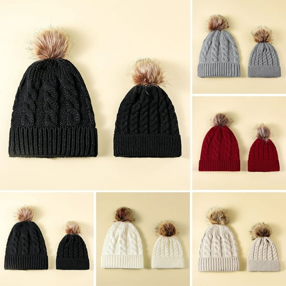 Tnobhg Thermal Beanie Hat Stay Warm Stylish Parent-Child Autumn Winter Cold-proof Fine Workmanship Hat for Cold Weather