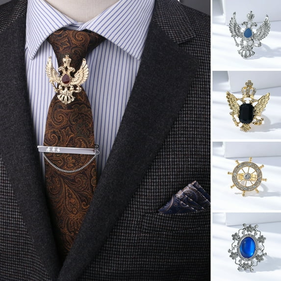 Tnobhg Tie Buckle Rudder Eagle Shape Stainless Alloy Rhinestone Decor Exquisite Retro Lightweight Hollow Out Handkerchief Cufflink Wedding Party Tie Ring Men Accessories Gift