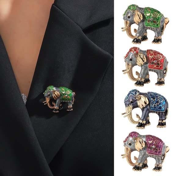 Tnobhg Unisex Brooch Rhinestone Decor Retro Oil-drip Enamel Elephant Shape Anti-slip Suit Coat Collar Hat Scarf Decoration Clothes Pin Party Prom Bride Wedding Garment Jewelry