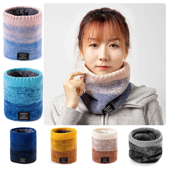 Tnobhg Unisex Winter Scarf Double Layers Thickened Plush Color Matching High Elasticity Windproof Knitted Cold Resistant Lady Cycling Outdoor Neck Warp Neck Warmer