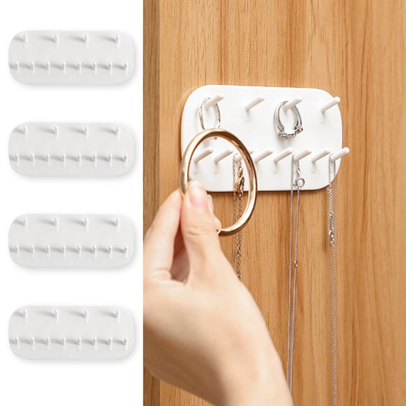 Tnobhg Wall Mount Jewelry Holder 12 Hooks Punch Free Adhesive Space Saving Earrings Ring Bracelet Necklace Display Organizer Jewelry Store Supplies