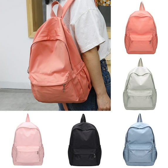 Tnobhg Waterproof Nylon Backpack Large Capacity Solid Color Ultra-light Casual School Bag for Students Travelers
