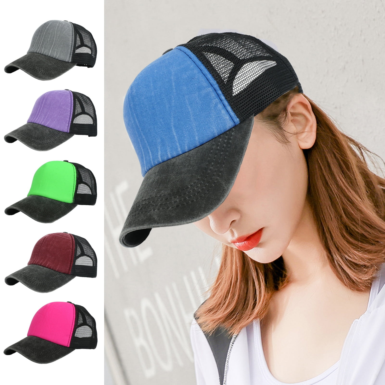 Tnobhg Women Baseball Hat Hollow Mesh Breathable Adjustable Contrast