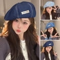 thumbnail image 1 of Tnobhg Women Casual Newsboy Beret Hat Autumn Winter Solid Color Letter Logo Octagonal Hat Denim Painter Hat Streetwear, 1 of 8