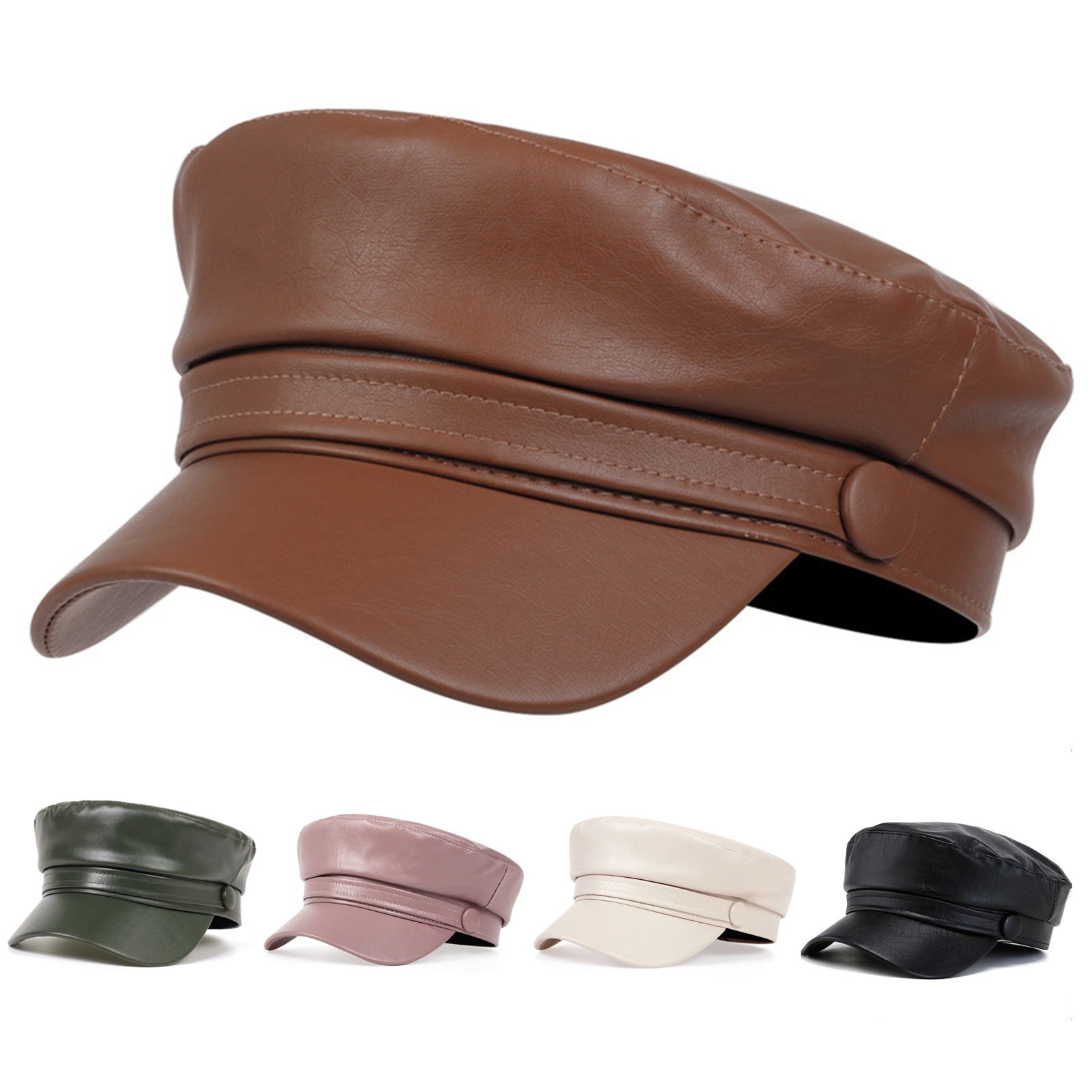 Winter/Spring Women Hat Genuine Leather Short Brim Caps Pink