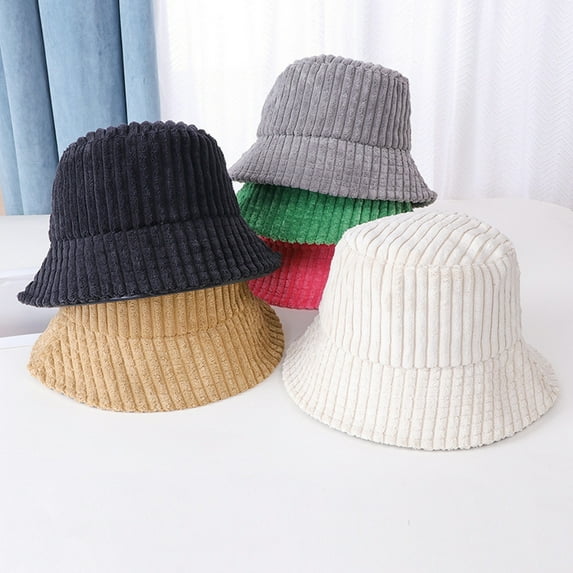 Tnobhg Women Fisherman Hat Striped Solid Color Wide Brim Thick Warm Windproof Sunscreen Foldable Flat Top Casual Lady Fall Winter Outdoor Bucket Hat Cap