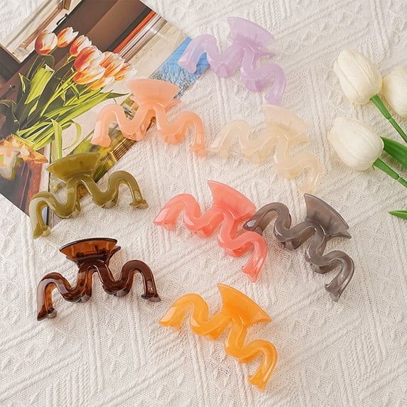 Tnobhg Women Hair Gripper Waved M-shaped Smooth Strong Claw Anti-slip Elasti Spring Anti-break Solid Color Hair Styling Organization Tool Lady Hair Clamp Hair Clip
