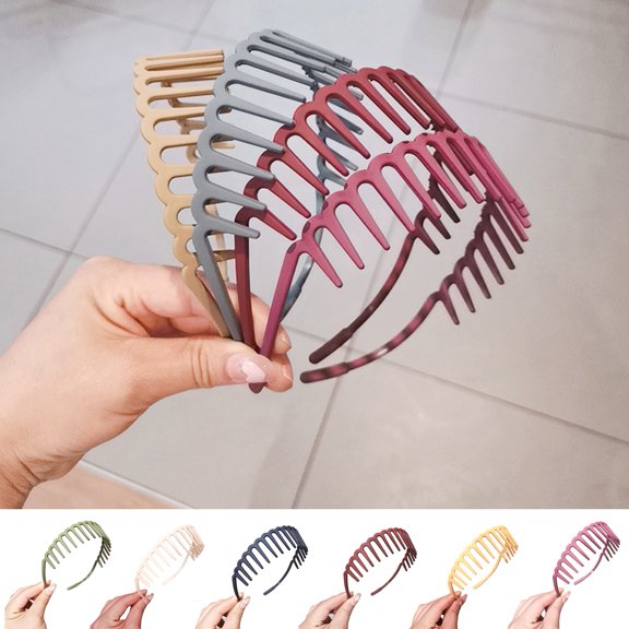 Tnobhg Women Non-Slip Hair Comb Hairband Solid Color Frosted Texture Bang Headband Sturdy Hair Hoop with Teeth
