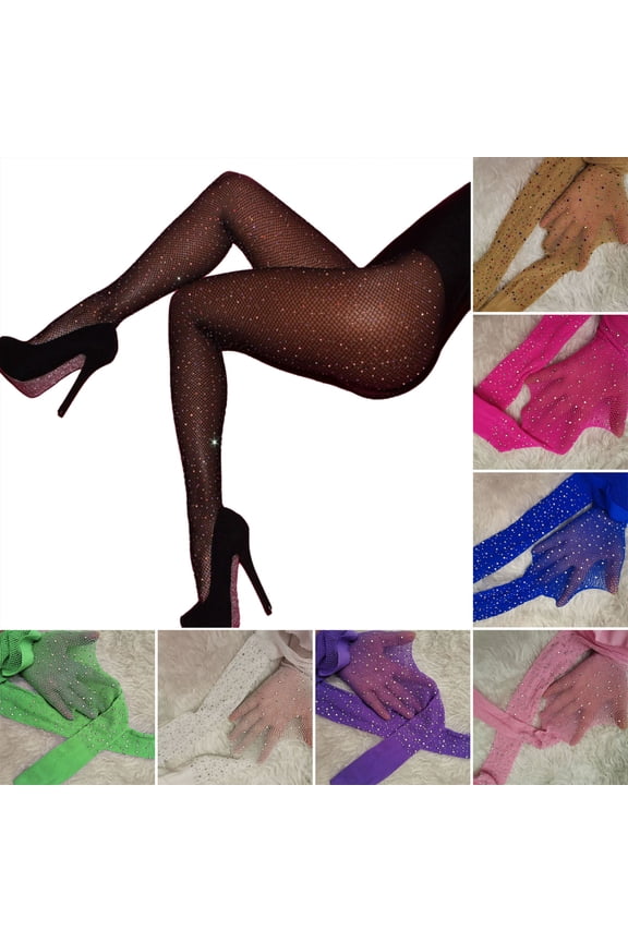 Women Sexy Pantyhose Shiny Rhinestone High Elasticity Anti-slip Ultrathin See-through Hollow Out Fishnet Soft Skinny Party Club Pantyhose