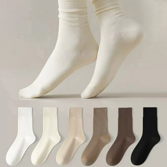 Tnobhg Women's Retro Mid-Calf Socks Warm Crew Socks Solid Color Cozy Stacking Socks No Pilling Soft Long Socks for Fall Winter