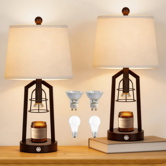 Tnuyoah 23'' Modern Bedside Lamps Set of 2 - Farmhouse Touch Candle Warmer Lamp with 3-Way Dimmable, Home Decor for Scented Jar, Table Lamp with Linen Shade for Living Room Bedroom (Black)