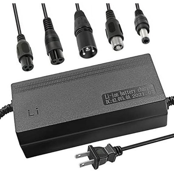 Tnvodejo 42V 5A Li ion Battery Charger Multiple Plugs PowerFast 3-Prong Inline Connector for 36V Pocket Mod Sports Mod 10S