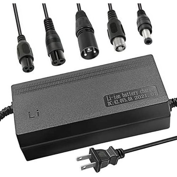 Tnvodejo 42V 5A Li ion Battery Charger Multiple Plugs PowerFast 3-Prong Inline Connector for 36V Pocket Mod Sports Mod 10S