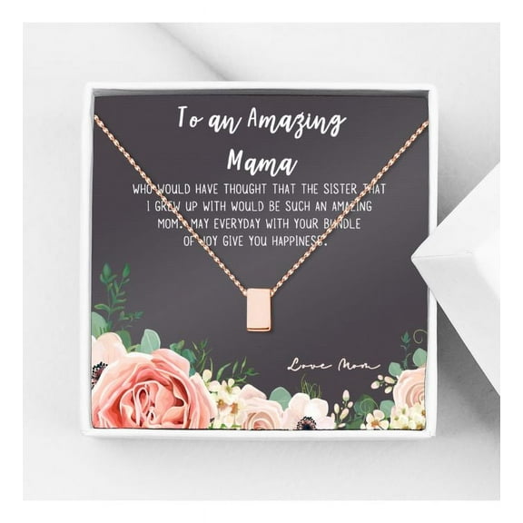 To An Amazing Mama Mother's Day Card Necklace, Mother's Day Gift for Her; Mother's Day Gift for Mom, Jewelry and Card Mother's Day Present [Rose Gold, No-Personalized Cube]