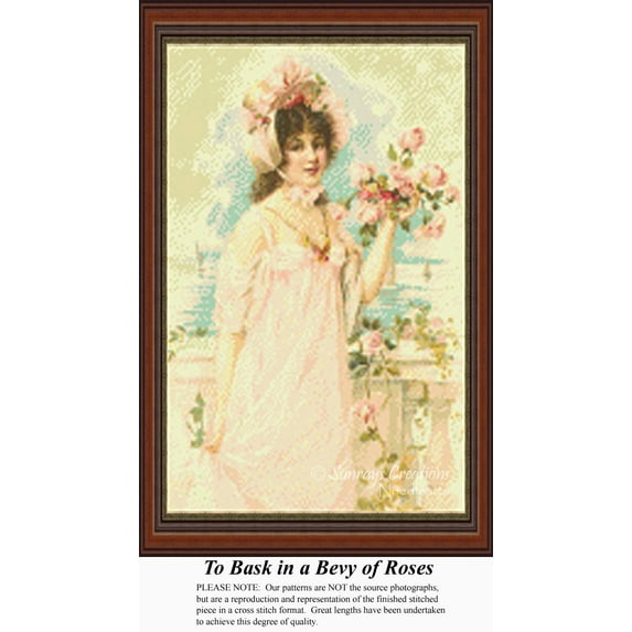 To Bask in a Bevy of Roses, Vintage Counted Cross Stitch Pattern (Pattern Only, You Provide the Floss and Fabric)