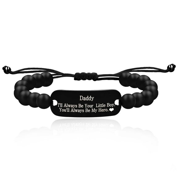 To Daddy Bracelet I'll Always Be Your Little Boy, You 'll Always Be My Hero- Adjustable Black Onyx 8mm Beads Bracelets Gifts for Dad from Son