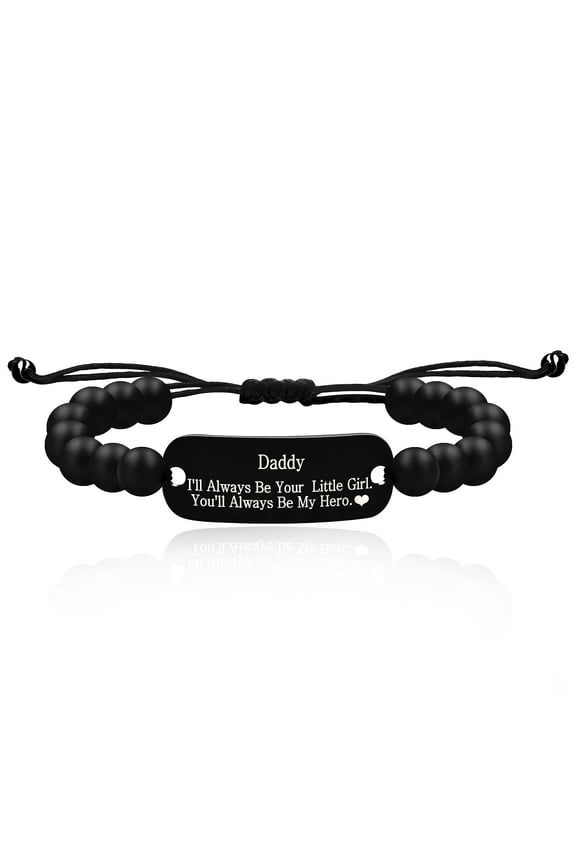 To Daddy Gifts from Daughter, I'll Always Be Your Little Girl, You'll Always Be My Hero- 8mm Black Onyx Beaded Bracelets Encourage for Father