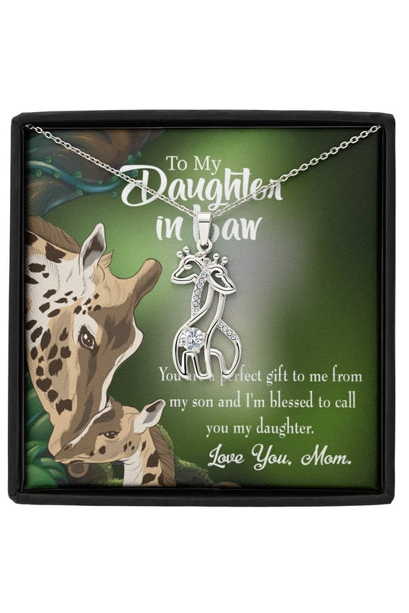 To Daughter-In-Law Perfect Gift from Mother-In-Law Mother's Treasure Gold/Silver Giraffe Necklace with Message Card & Cubic Zirconia