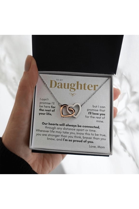 To Daughter from Mom, Connected by Heart, Multi Interlocking Heart Necklace