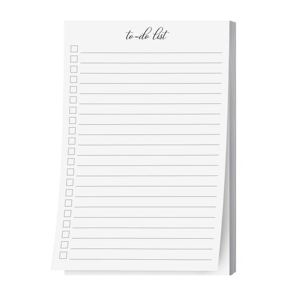 To-Do List Notepad - Checklist Writing Planning Pad - Simple Script - College-Ruled | Glued on Top| 8.5" x 5.5" Half Letter Size | 24lb Bond Paper | 50 Sheets