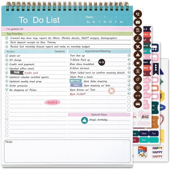To Do List Notepad, Spiral Bound Undated Daily Planner, 52 Sheets 8.5" X 10.5" Tear Off Task Planning Pad with Checklist, For Work Office Home