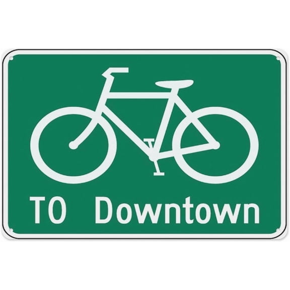 To Downtown Bike Sign 8"x12", Aluminum Tin Warning Signs for Home Outdoor Garden, High Visibility Directional Sign for Bike Path