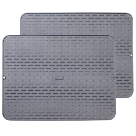 To encounter Silicone Dish Drying Mat, Extra Large 24'' x 18'' , Set of 2 Rubber Dish Draining Sink Mat, Heat Resistant Counter Top Mat, Light Grey