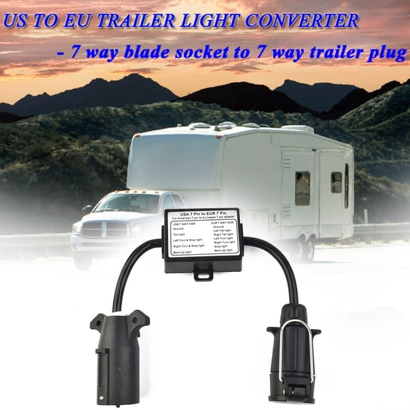 To Eu Trailer Light Converter 7-Way Blade Socket To Eu 7-Pin Round Plug