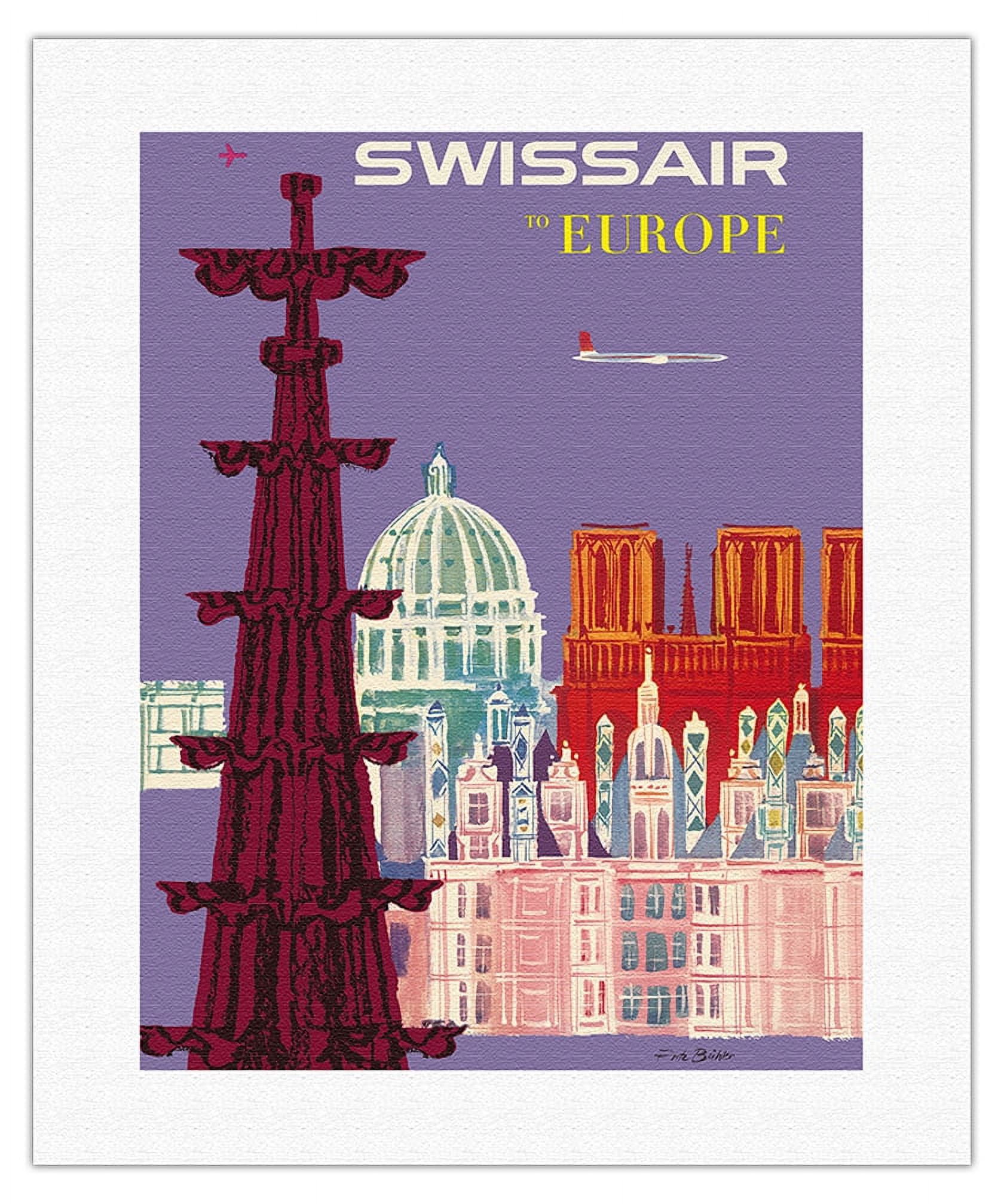 Affiche Vintage SWISSAIR DC 7C - Poster Haute Qualité 40x60 Cm - Neuf