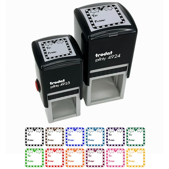 To From Candy Cane Holly Christmas Self-Inking Rubber Stamp Ink Stamper - Red Ink - Large 1-1/2 Inch