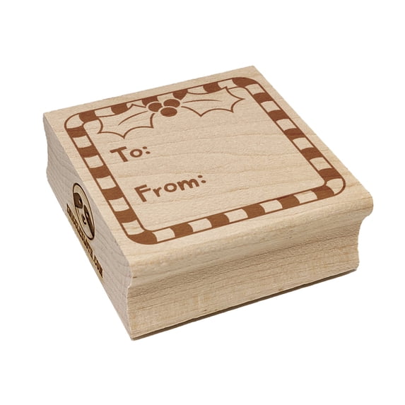 To From Candy Cane Holly Christmas Square Rubber Stamp Stamping Scrapbooking Crafting - Large 2.75in