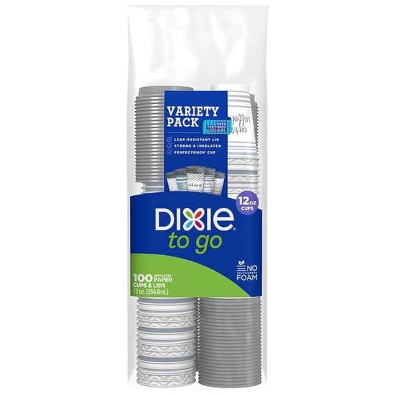 To Go Coffee Cups and Lids, 12 Oz, 120 Count, Assorted Designs, Disposable Hot Beverage Cups & Lids