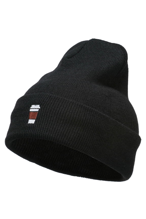 To Go Cup Embroidered Long Beanie - Black OSFM