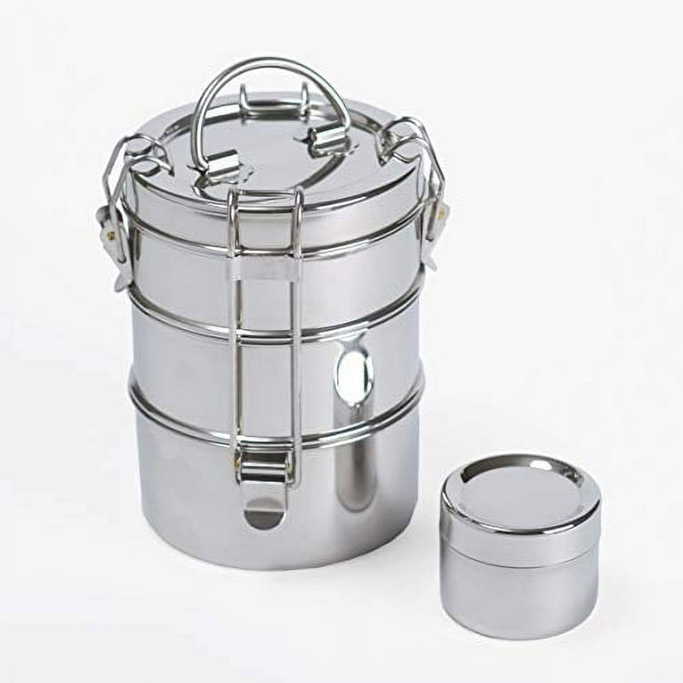 To Go Ware 3-Tier Stainless Steel Tiffin Lunch Box with Small Sidekick  Container 