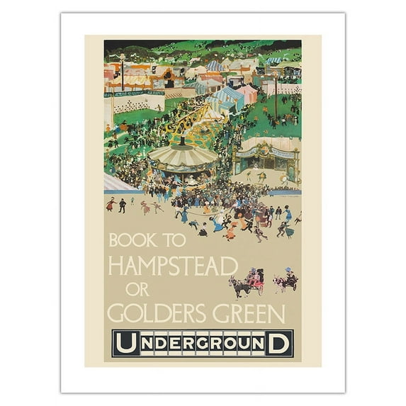 To Hampstead or Golders Green England - London Underground (The Tube) - Vintage Railroad Travel Poster by Fred Taylor c.1914 - Fine Art Matte Paper Print (Unframed) 18x24in