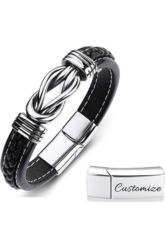 To Human Ashes/Pet Ashes Bracelet, Forever Linked Together Braided Leather Bracelet, Stainless Steel Magnetic Closure Leather Knot Cuff Wristband Keepsake Gift Cremation Jewelry
