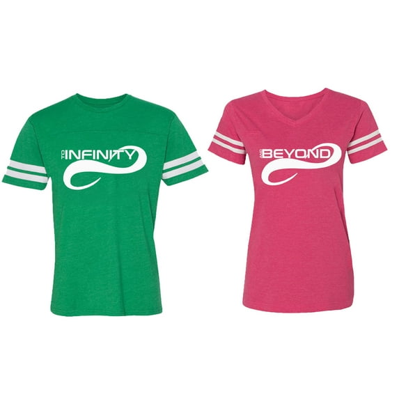 To Infinity And Beyond Matching Couple Cotton Jerseys (Men Green / Women Pink) (Men M / Women M)