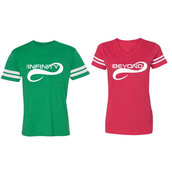 To Infinity And Beyond Matching Couple Cotton Jerseys (Men Green / Women Red) (Men L / Women XL)