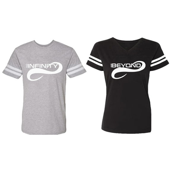 To Infinity And Beyond Matching Couple Cotton Jerseys (Men Heather / Women Black) (Men XL / Women XL)